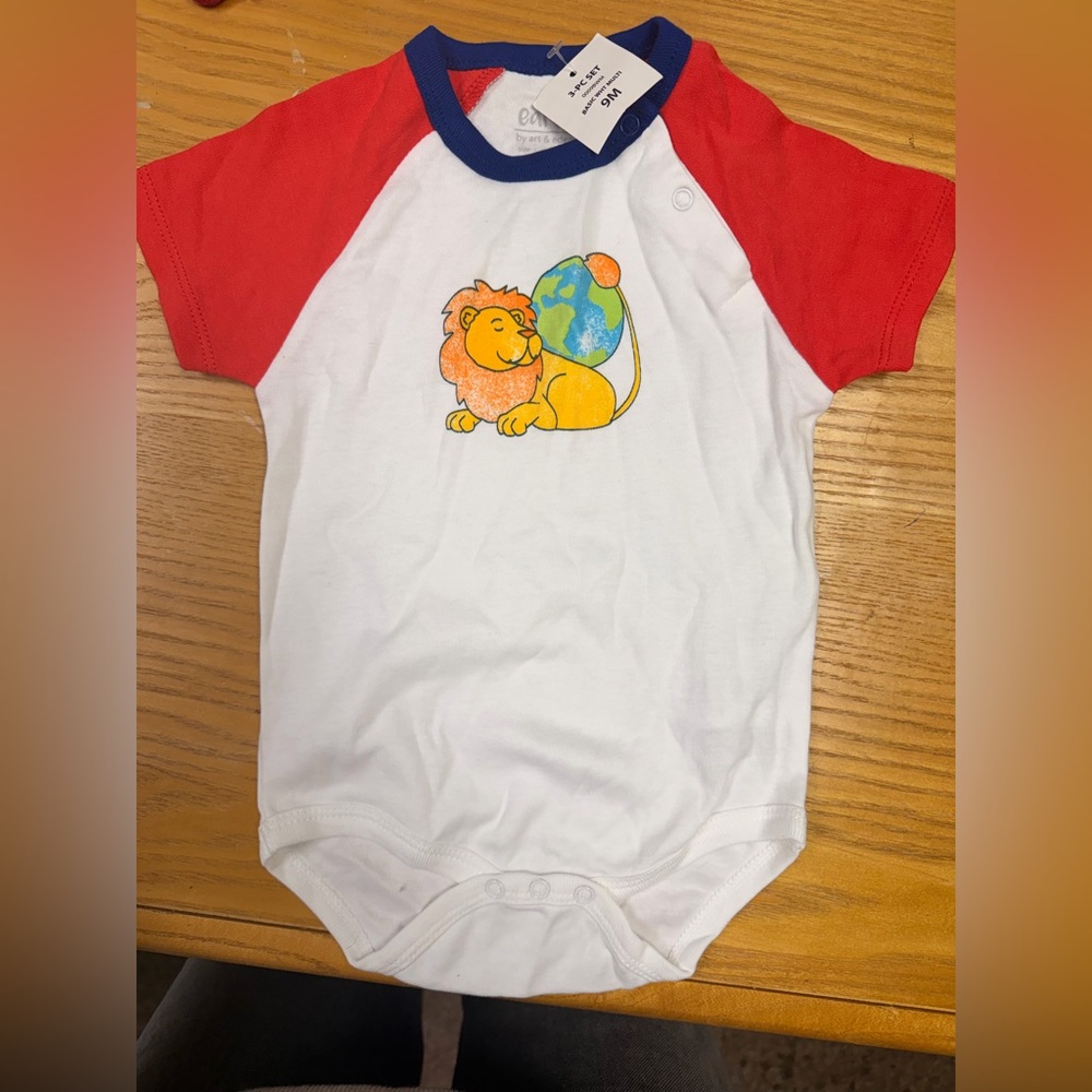 Red and White Lion Graphic Kids One Piece baby boy 9 months